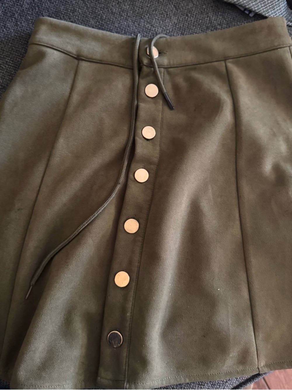 Olive Green Button-Front A-Line Skirt